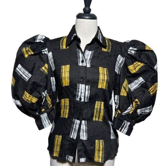 Busayo Tunjii Balloon Sleeve Dyed Button Front Shirt NWT Tola Blouse  Size XS - Picture 1 of 5